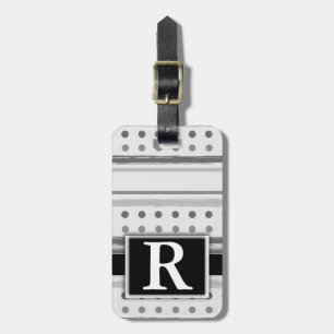 Schwarz-Weiß-Polka-Dotstreifen Modernes Monogramm Gepäckanhänger