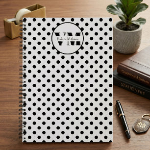 Schwarz Weiß Polka Punkt Monogramm 2026 Benutzerde Notizbuch