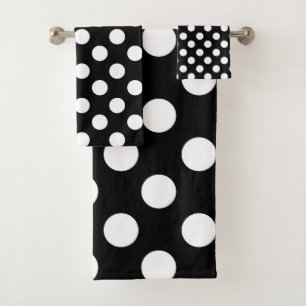 Schwarz-Weiß-Polka-Punkte Badhandtuch Set