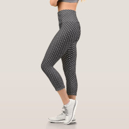 Schwarz-Weiß-Polka-Punkte Capri Leggings