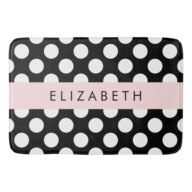 Schwarz-Weiß-Polka-Punkte, Dotter, Ihr Name Badematte (Vorderseite)