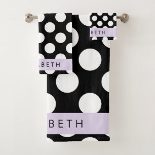 Schwarz-Weiß-Polka-Punkte, Dotter, Ihr Name Badhandtuch Set