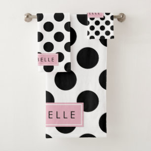 Schwarz-Weiß-Polka-Punkte, Dotter, Ihr Name Badhandtuch Set