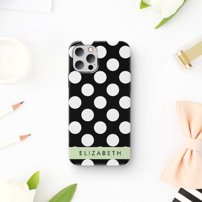 Schwarz-Weiß-Polka-Punkte, Dotter, Ihr Name Case-Mate iPhone Hülle (Von Creator hochgeladen)