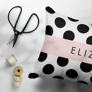 Schwarz-Weiß-Polka-Punkte, Dotter, Ihr Name Dekokissen