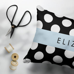 Schwarz-Weiß-Polka-Punkte, Dotter, Ihr Name Dekokissen
