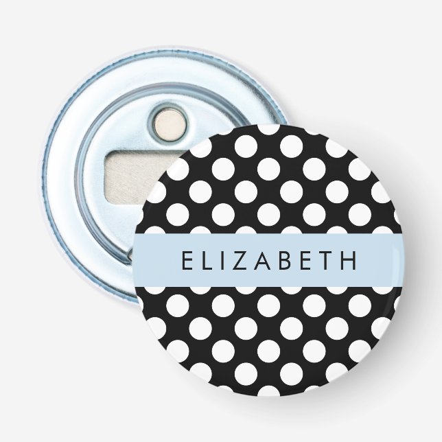 Schwarz-Weiß-Polka-Punkte, Dotter, Ihr Name Flaschenöffner (Vorderseite)