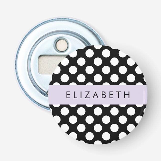 Schwarz-Weiß-Polka-Punkte, Dotter, Ihr Name Flaschenöffner (Vorderseite)