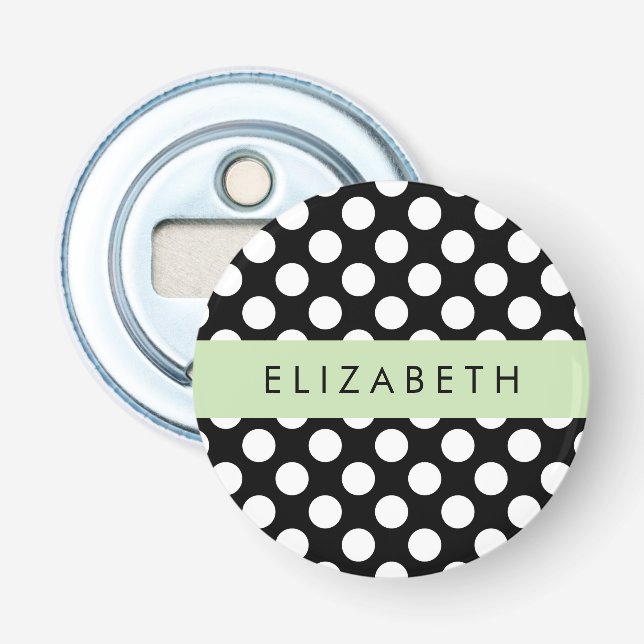 Schwarz-Weiß-Polka-Punkte, Dotter, Ihr Name Flaschenöffner (Vorderseite)
