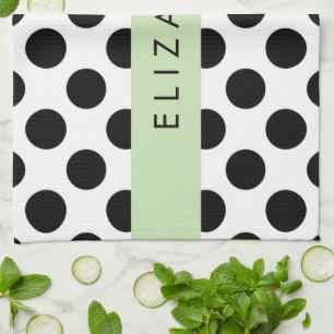 Schwarz-Weiß-Polka-Punkte, Dotter, Ihr Name Geschirrtuch