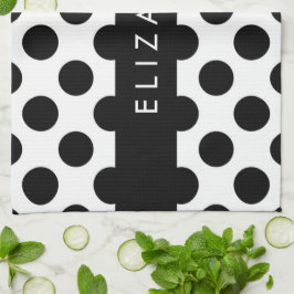Schwarz-Weiß-Polka-Punkte, Dotter, Ihr Name Geschirrtuch