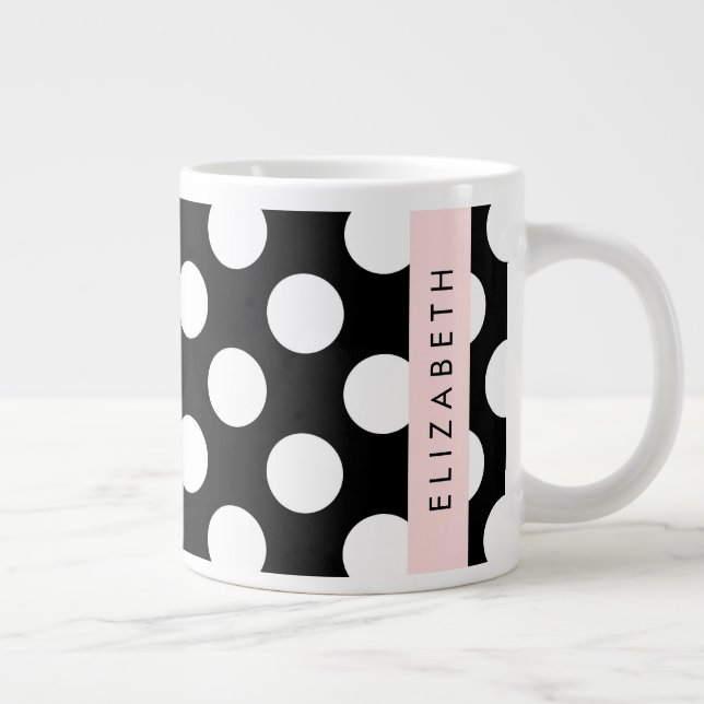Schwarz-Weiß-Polka-Punkte, Dotter, Ihr Name Jumbo-Tasse (Rechts)