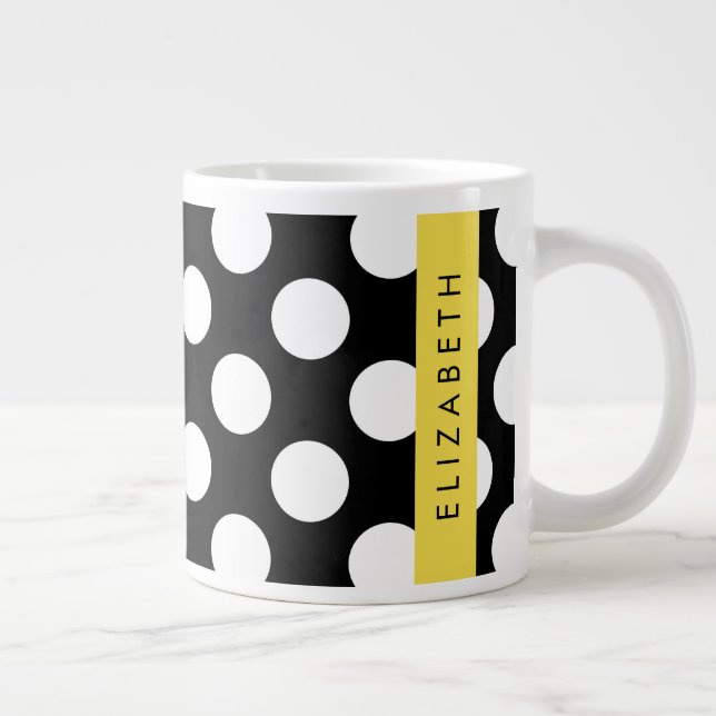 Schwarz-Weiß-Polka-Punkte, Dotter, Ihr Name Jumbo-Tasse (Rechts)