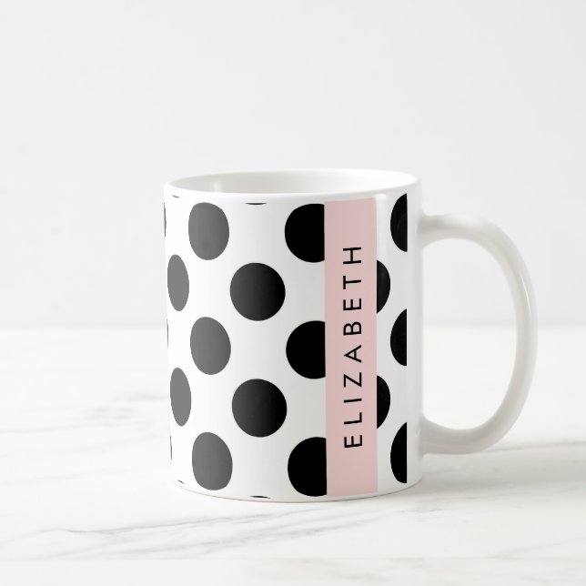 Schwarz-Weiß-Polka-Punkte, Dotter, Ihr Name Kaffeetasse (Rechts)
