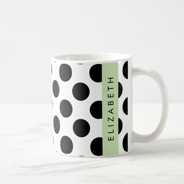 Schwarz-Weiß-Polka-Punkte, Dotter, Ihr Name Kaffeetasse (Rechts)