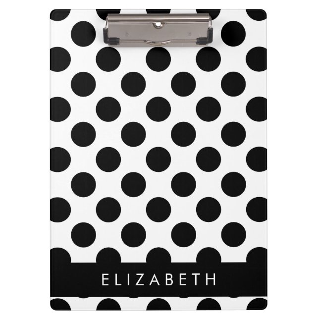 Schwarz-Weiß-Polka-Punkte, Dotter, Ihr Name Klemmbrett (Vorderseite)