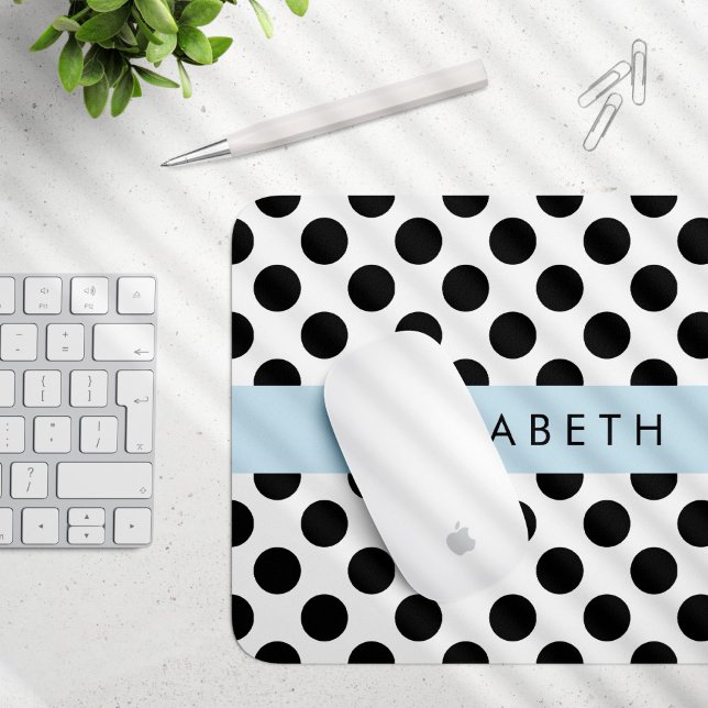 Schwarz-Weiß-Polka-Punkte, Dotter, Ihr Name Mousepad (Von Creator hochgeladen)