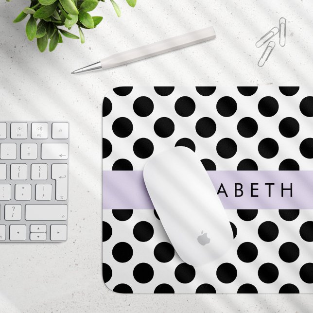Schwarz-Weiß-Polka-Punkte, Dotter, Ihr Name Mousepad (Von Creator hochgeladen)