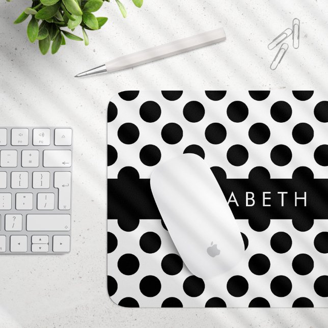 Schwarz-Weiß-Polka-Punkte, Dotter, Ihr Name Mousepad (Von Creator hochgeladen)