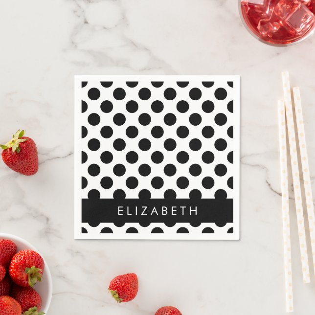 Schwarz-Weiß-Polka-Punkte, Dotter, Ihr Name Serviette (Beispiel)