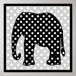 Schwarz-Weiß-Polka-Punkte Elephant Poster