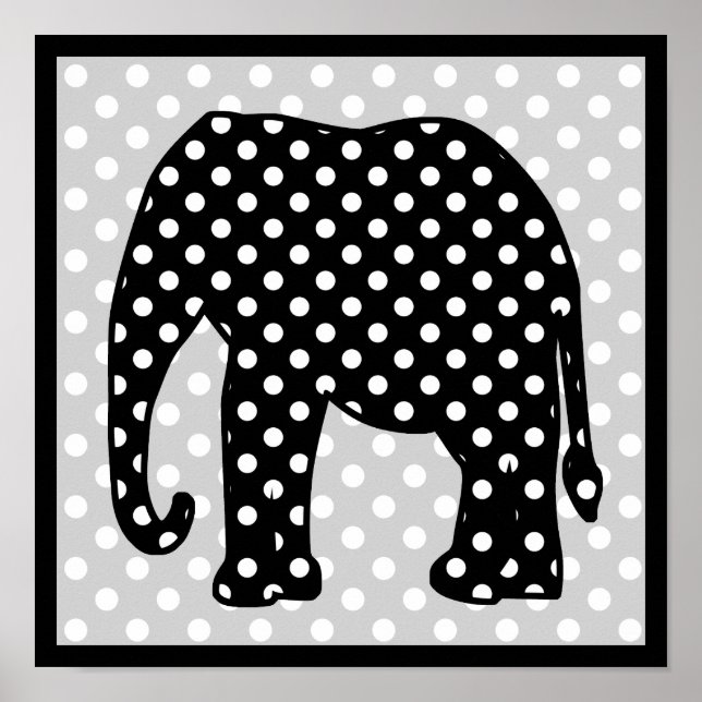 Schwarz-Weiß-Polka-Punkte Elephant Poster (Vorne)