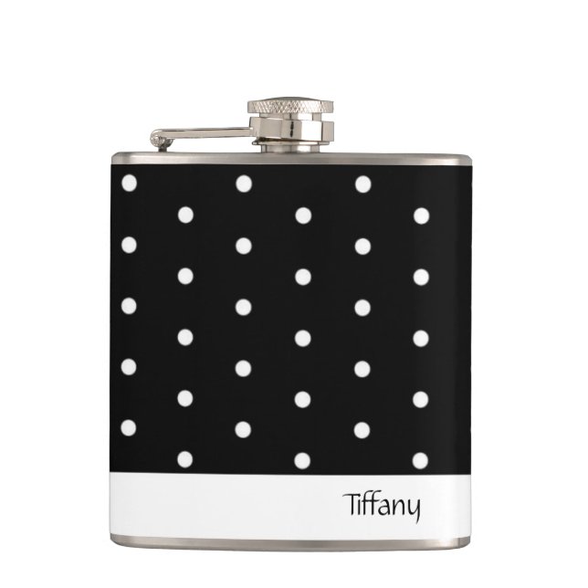 Schwarz-Weiß-Polka-Punkte Flachmann (Vorderseite)