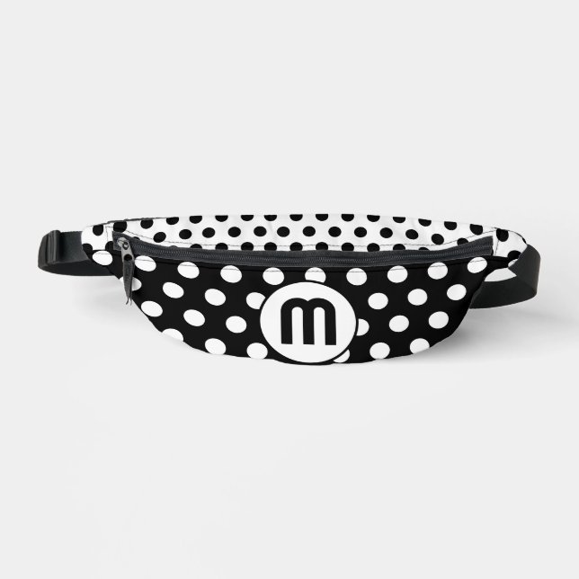 Schwarz-Weiß-Polka-Punkte für Monogramm, Farbe Bauchtasche (Vorderseite)