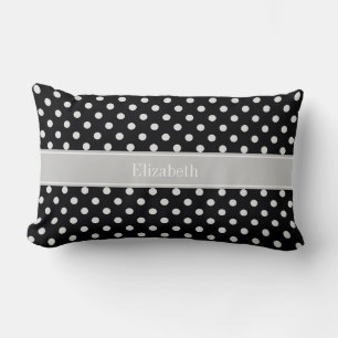 Schwarz Weiß Polka Punkte Grau Name Monogramm Lendenkissen