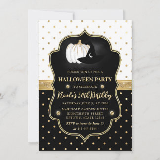 Schwarz-Weiß-Polka-Punkte Halloween Geburtstag Einladung