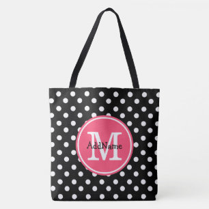 Schwarz-Weiß-Polka-Punkte mit rosa Monogramm