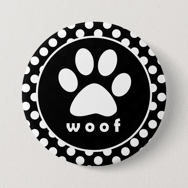 Schwarz-Weiß-Polka-Punkte; Paw-Druck Button (Vorderseite)