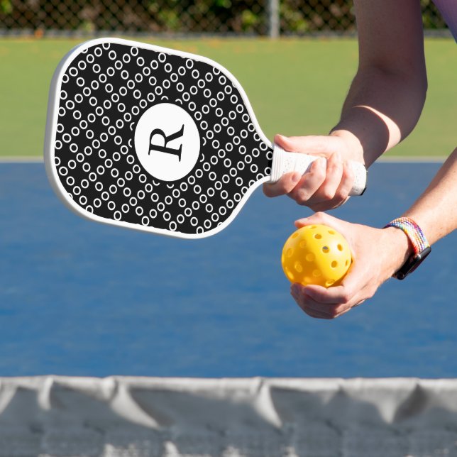 Schwarz-Weiß-Polka-Punkte Pickleball Schläger (InSitu)