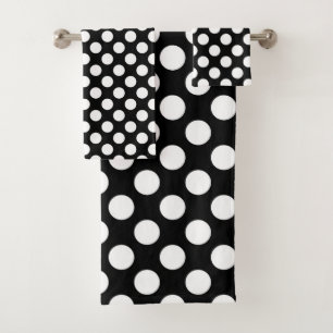 Schwarz-Weiß-Polka-Punkte, Polka-Dot-Muster Badhandtuch Set