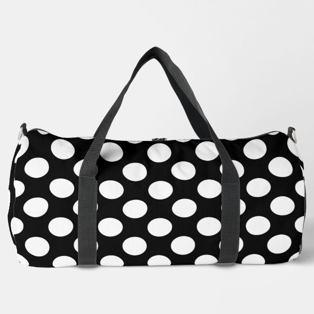 Schwarz-Weiß-Polka-Punkte, Polka-Dot-Muster Duffle Bag (Vorderseite)