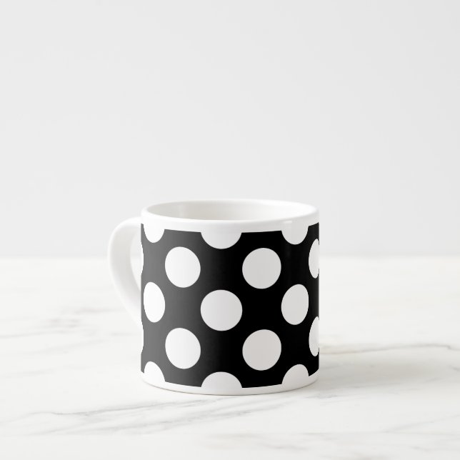 Schwarz-Weiß-Polka-Punkte, Polka-Dot-Muster Espressotasse (Vorderseite Links)