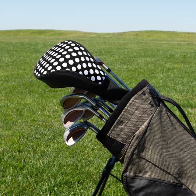 Schwarz-Weiß-Polka-Punkte, Polka-Dot-Muster Golf Headcover (In SItu)