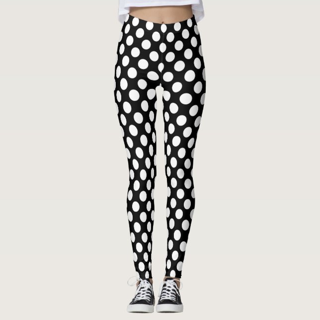 Schwarz-Weiß-Polka-Punkte, Polka-Dot-Muster Leggings (Vorderseite)