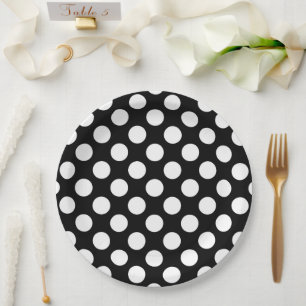 Schwarz-Weiß-Polka-Punkte, Polka-Dot-Muster Pappteller