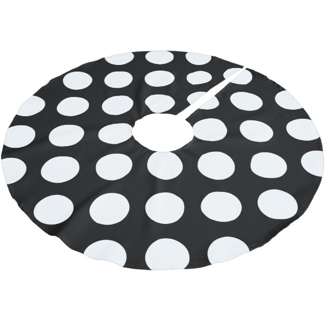 Schwarz-Weiß-Polka-Punkte, Polka-Dot-Muster Polyester Weihnachtsbaumdecke (Schrägansicht)