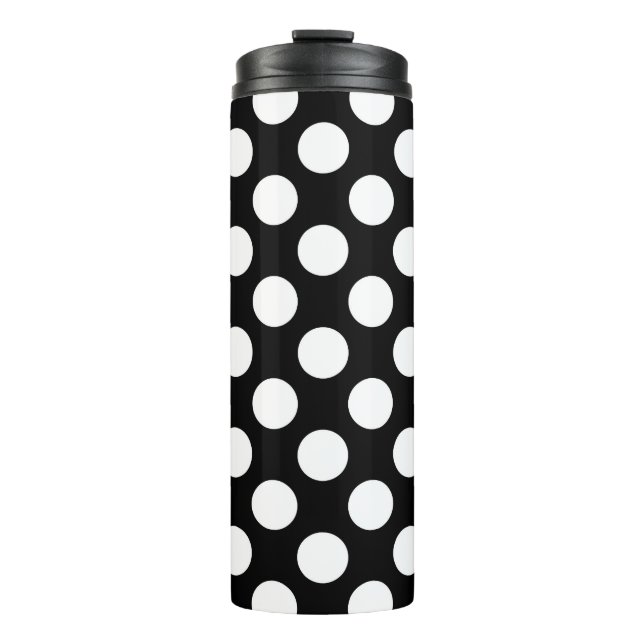 Schwarz-Weiß-Polka-Punkte, Polka-Dot-Muster Thermosbecher (Vorderseite)