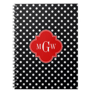 Schwarz Weiß Polka Punkte Rot Vierpass 3 Monogramm Notizblock