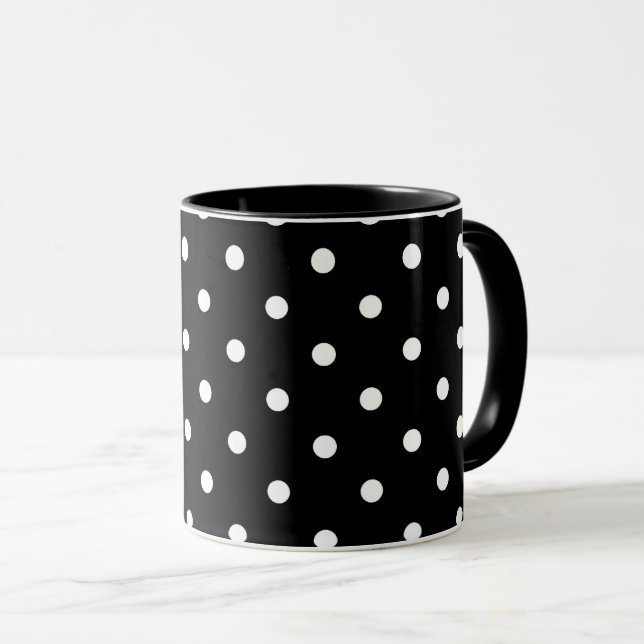 Schwarz-Weiß-Polka-Punkte Tasse (VorderseiteRechts)