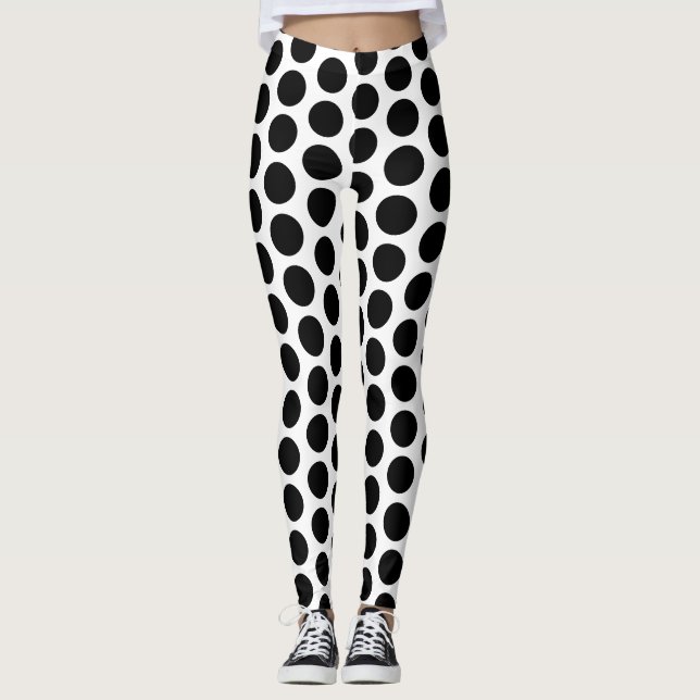 Schwarz-Weiß-Polka-Punktmuster Leggings (Vorderseite)