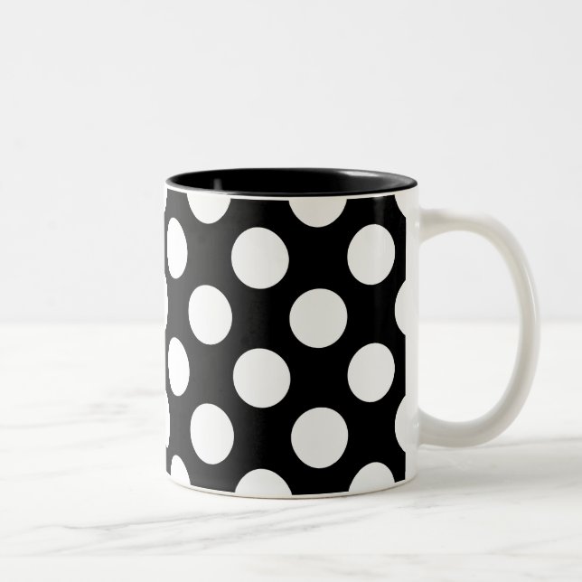 Schwarz-Weiß-Polka-Punktmuster Zweifarbige Tasse (Rechts)