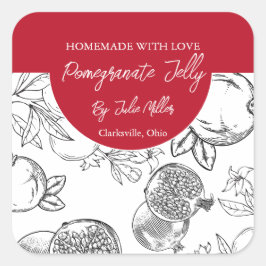 Schwarz-Weiß-Pomegranat-Jelly-Label Quadratischer Aufkleber