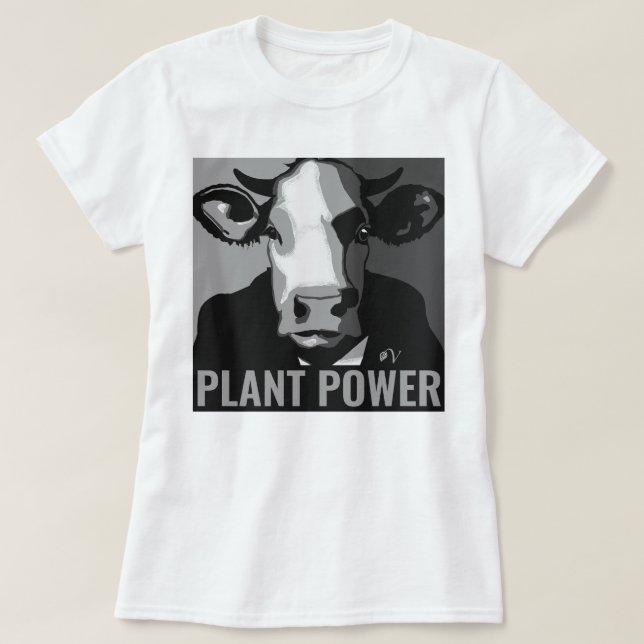 Schwarz-Weiß-Pop Art Cow T-Shirt Pflanze Power (Design vorne)