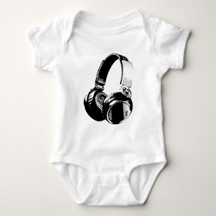 Schwarz-Weiß-Pop Art Headphone Baby Strampler