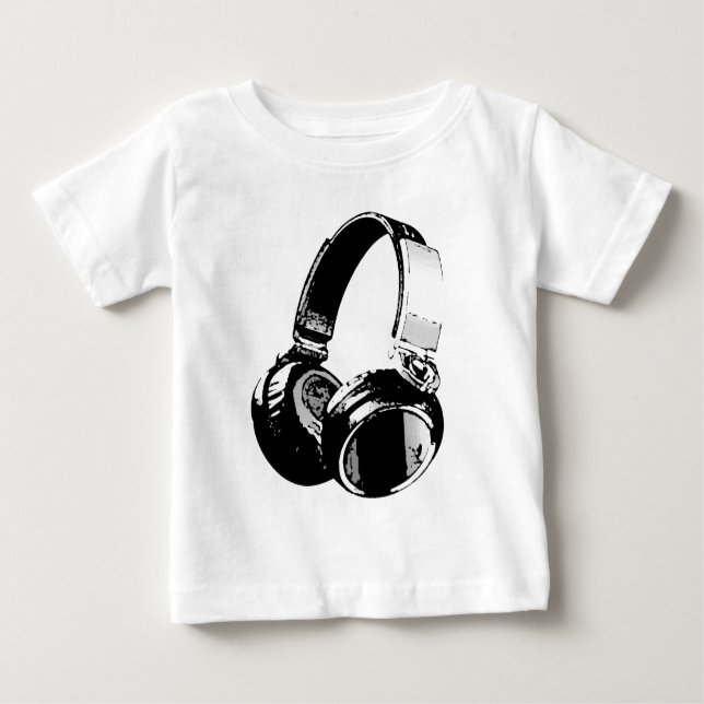 Schwarz-Weiß-Pop Art Headphone Baby T-shirt (Vorderseite)