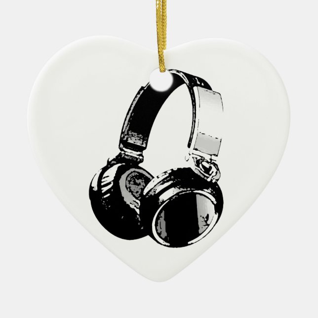 Schwarz-Weiß-Pop Art Headphone Keramik Ornament (Vorne)